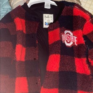PINK ohio state fuzzy flannel print jacket
